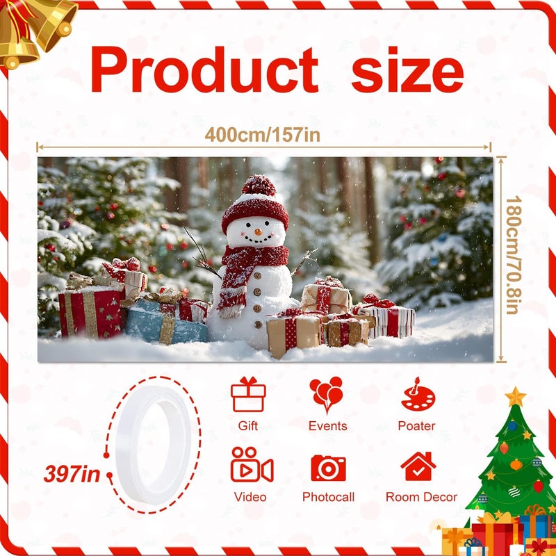 THISFIND Christmas Snowman Garage Door Banner – Holiday Outdoor Decoration with Gifts, Snowy Trees & Festive Charm - Image 2